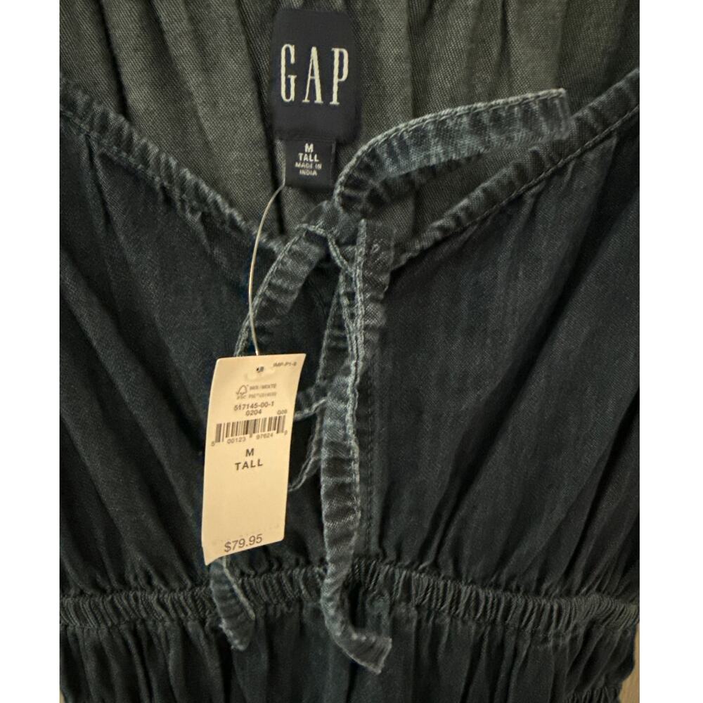 GAP Smocked Denim Mini Dress Dark Wash Size Medium Tall - Picture 8 of 12